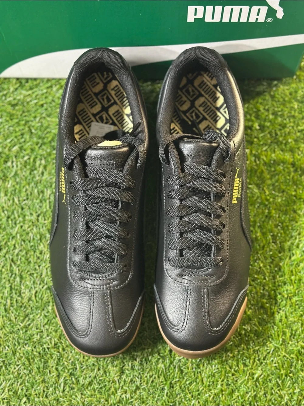 PUMA ROMA CLASSIC GUM LEATHER, SIZES 10.5 AND 11.5 MENS, BLACK/ TEAM GOLD , NEW